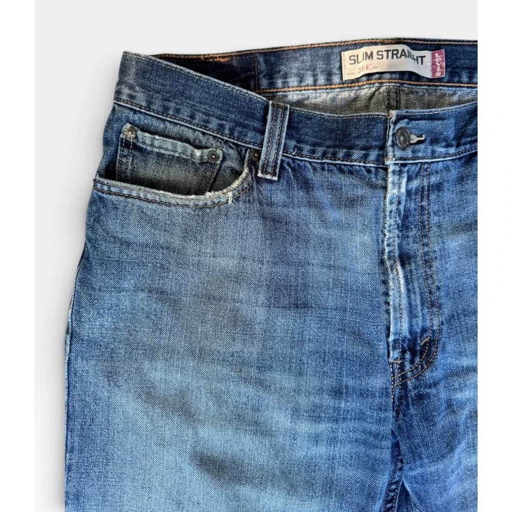 Levi's 514 Slim Straight Jeans W36 L30 Blue Distressed Faded Denim